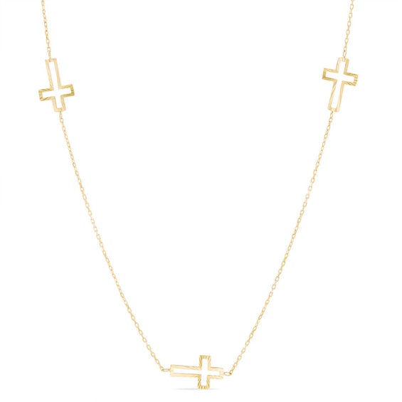Sideways Cross Station Necklace in 10K Gold