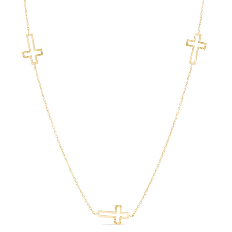 Main Image 1 of Sideways Cross Station Necklace in 10K Gold