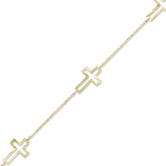 Sideways Cross Station Bracelet in 10K Gold - 7.5"