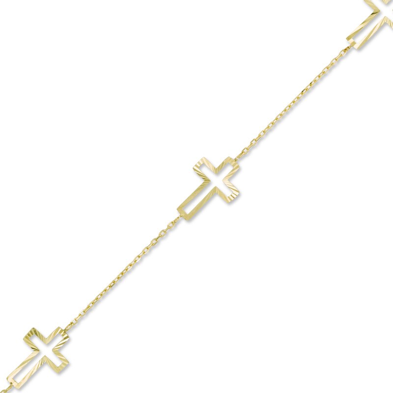 Main Image 1 of Sideways Cross Station Bracelet in 10K Gold - 7.5"