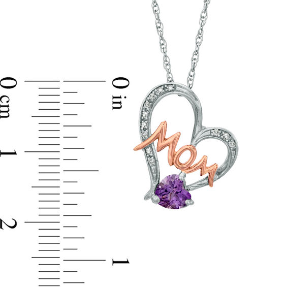 5.0mm Heart-Shaped Amethyst and Diamond Accent Mom Heart Pendant in Sterling Silver with 14K Rose Gold Plate