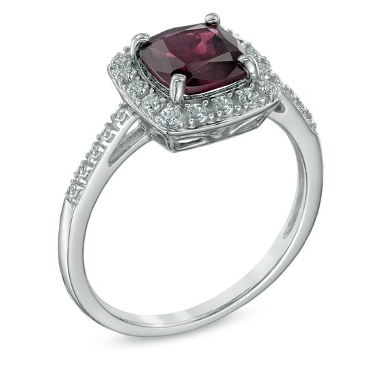7.0mm Cushion-Cut Garnet and Lab-Created White Sapphire Pendant and Ring Set in Sterling Silver - Size 7