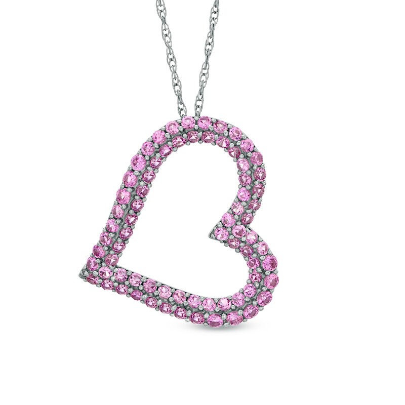 Main Image 1 of Lab-Created Pink Sapphire Heart Pendant in Sterling Silver