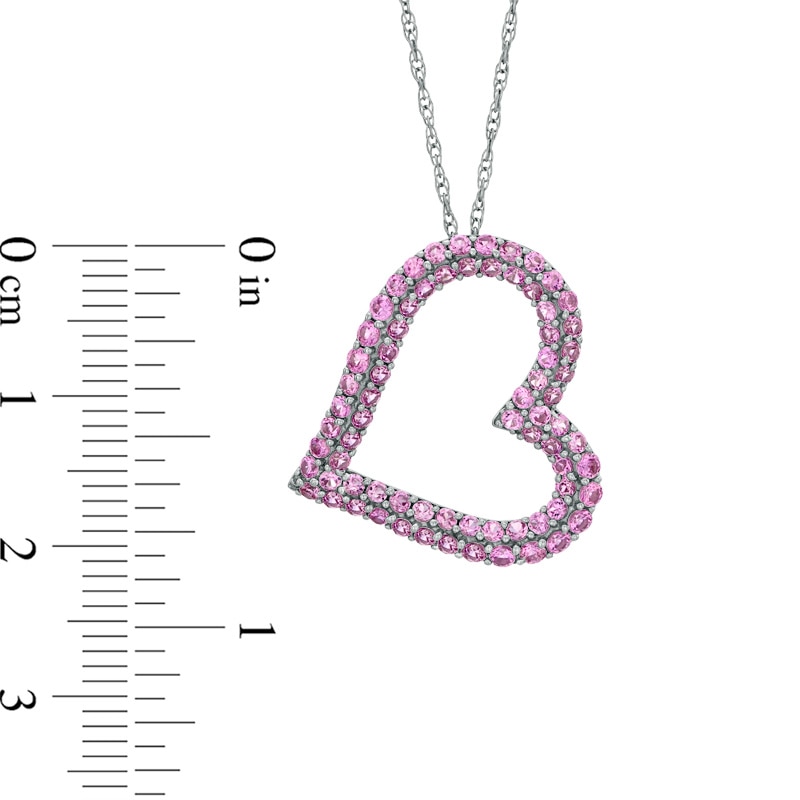 Main Image 2 of Lab-Created Pink Sapphire Heart Pendant in Sterling Silver