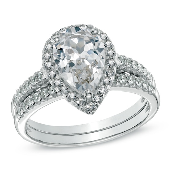Pear-Shaped Lab-Created White Sapphire Fashion Ring Set in Sterling Silver