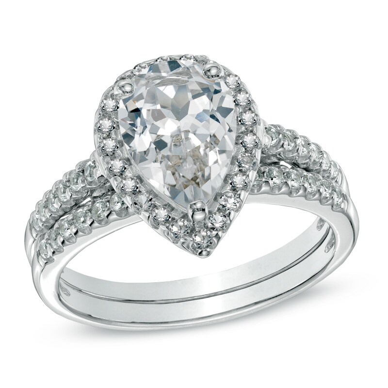 Main Image 1 of Pear-Shaped Lab-Created White Sapphire Fashion Ring Set in Sterling Silver