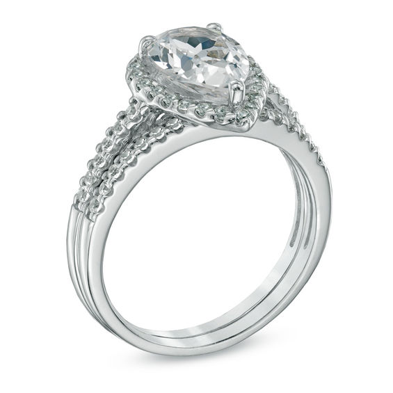 Pear-Shaped Lab-Created White Sapphire Fashion Ring Set in Sterling Silver
