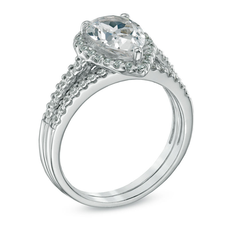 Main Image 2 of Pear-Shaped Lab-Created White Sapphire Fashion Ring Set in Sterling Silver