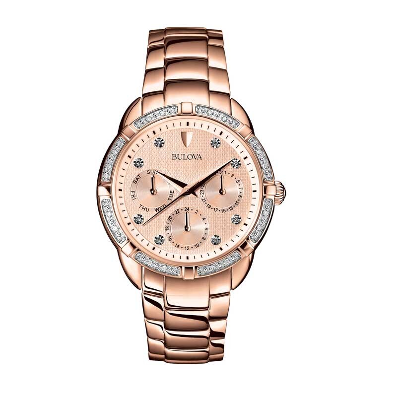 Main Image 1 of Ladies' Bulova Diamond Accent Rose-Tone Watch (Model: 98R178)