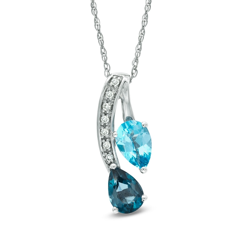 Main Image 1 of Pear-Shaped London and Swiss Blue Topaz with Diamond Accent Pendant in Sterling Silver