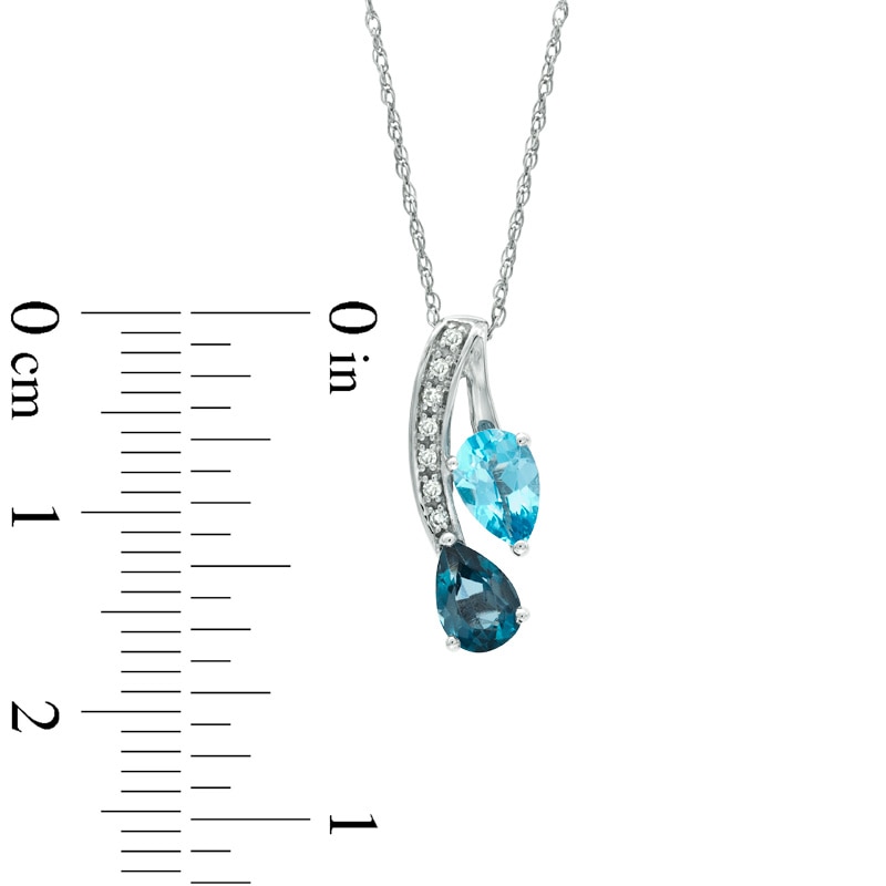 Main Image 2 of Pear-Shaped London and Swiss Blue Topaz with Diamond Accent Pendant in Sterling Silver
