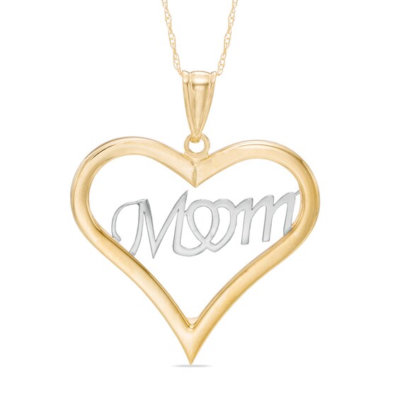 Mom Heart Pendant in 10K Two-Tone Gold