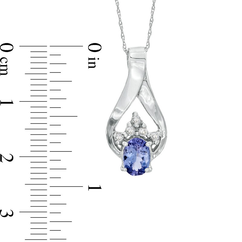 Main Image 2 of Oval Tanzanite and 1/10 CT. T.W. Diamond Pendant in 14K White Gold