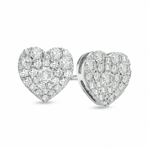 1/2 CT. T.W. Diamond Heart-Shaped Cluster Stud Earrings in 10K White ...