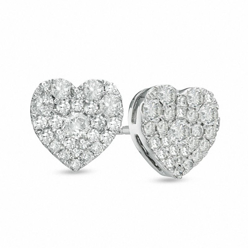1 2 Ct T W Diamond Heart Shaped Cer Stud Earrings In 10k White T W Diamond Heart Shaped Cer Stud Earrings In 10k White