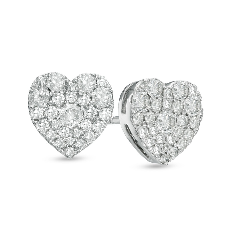 Main Image 1 of 1/2 CT. T.W. Multi-Diamond Heart-Shaped Cluster Stud Earrings in 10K White Gold