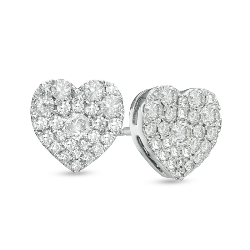 1/2 CT. T.W. Multi-Diamond Heart-Shaped Cluster Stud Earrings in 10K White Gold