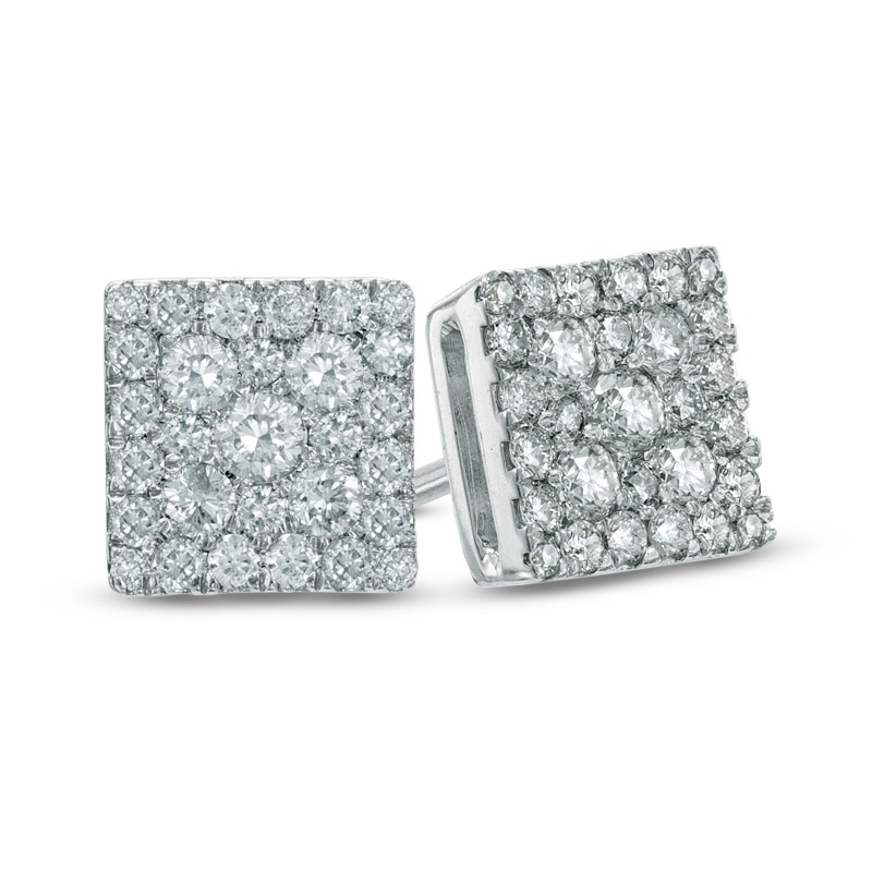 Main Image 1 of 1/2 CT. T.W. Diamond Square Cluster Stud Earrings in 10K White Gold
