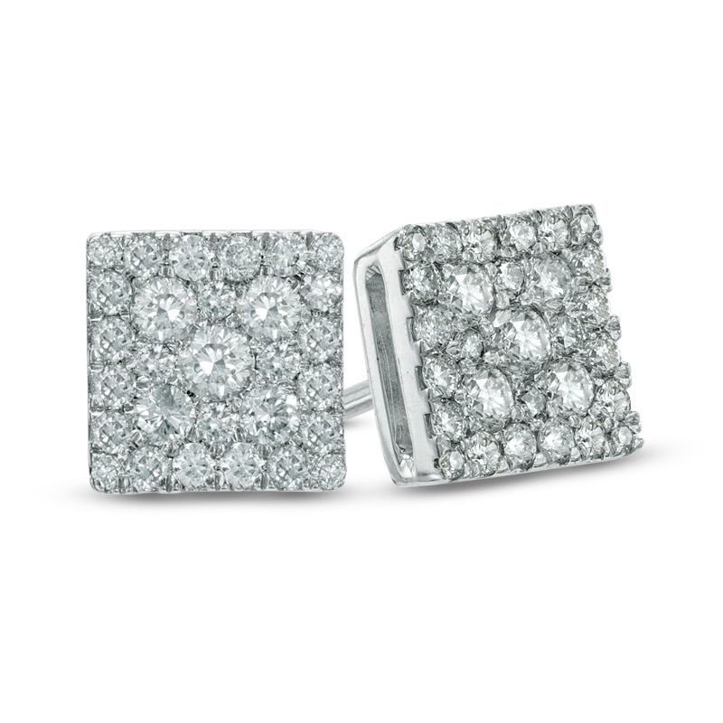 1/2 CT. T.W. Diamond Square Cluster Stud Earrings in 10K White Gold