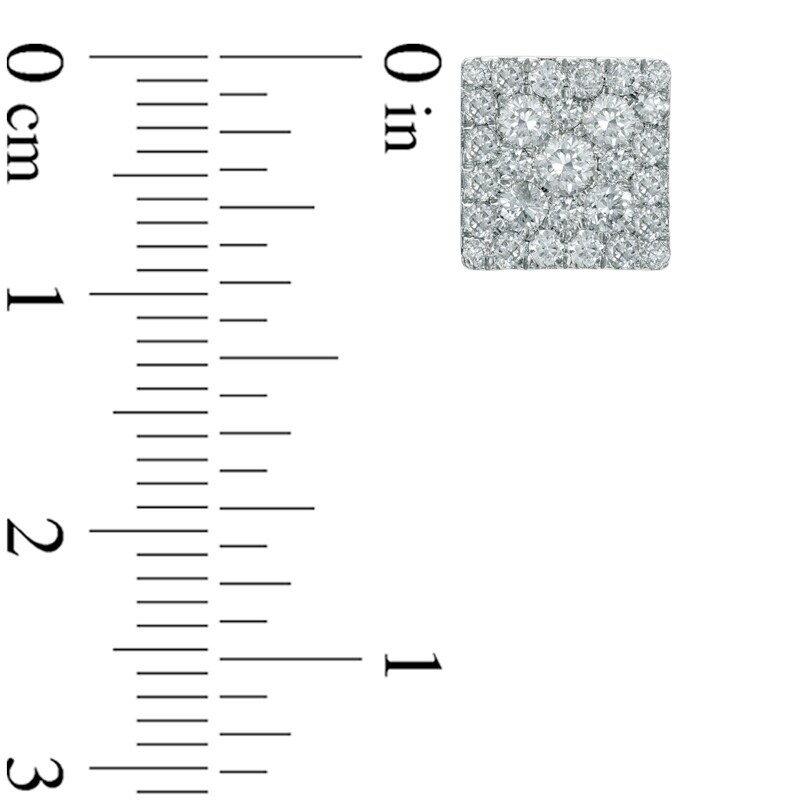 Main Image 2 of 1/2 CT. T.W. Diamond Square Cluster Stud Earrings in 10K White Gold