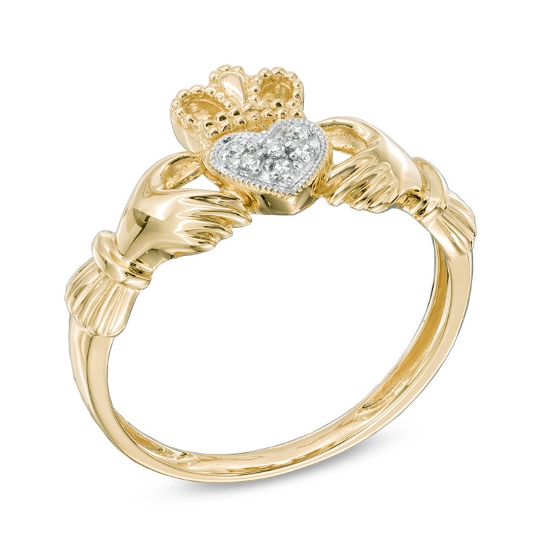 Main Image 2 of Diamond Accent Vintage-Style Claddagh Ring in 10K Gold