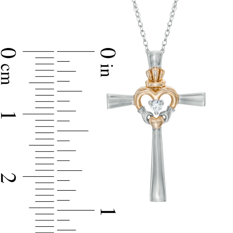 Main Image 2 of Diamond Accent Cross with Claddagh Heart Pendant in 10K Two-Tone Gold