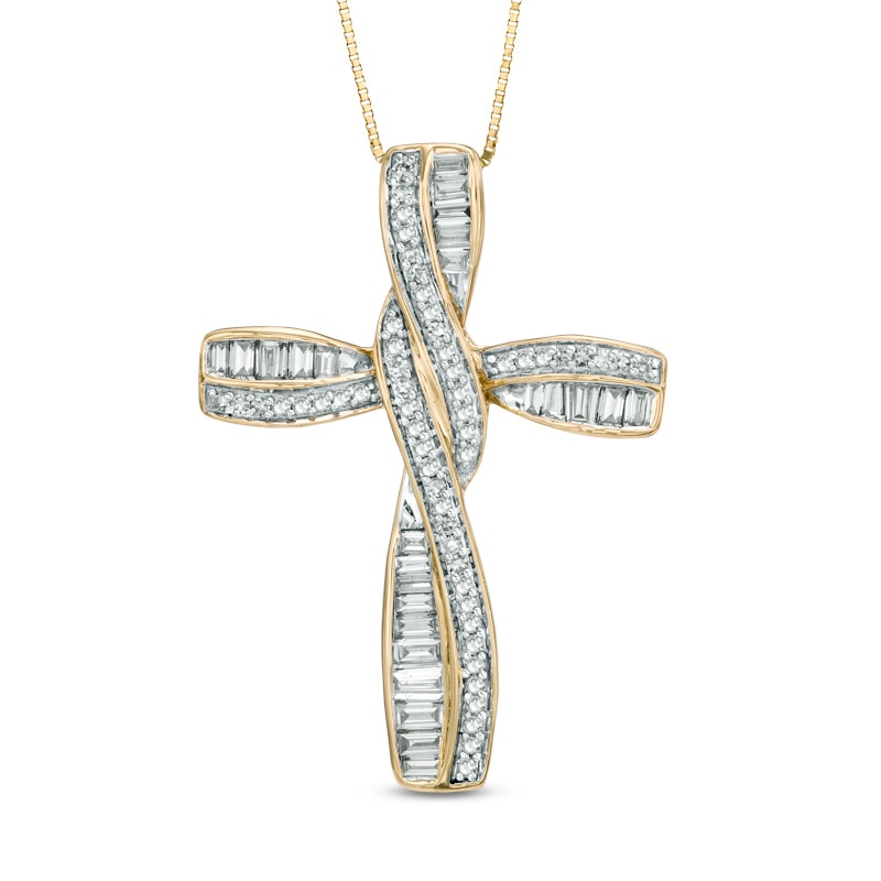 Main Image 1 of 3/4 CT. T.W. Diamond Twisting Cross Pendant in 10K Gold