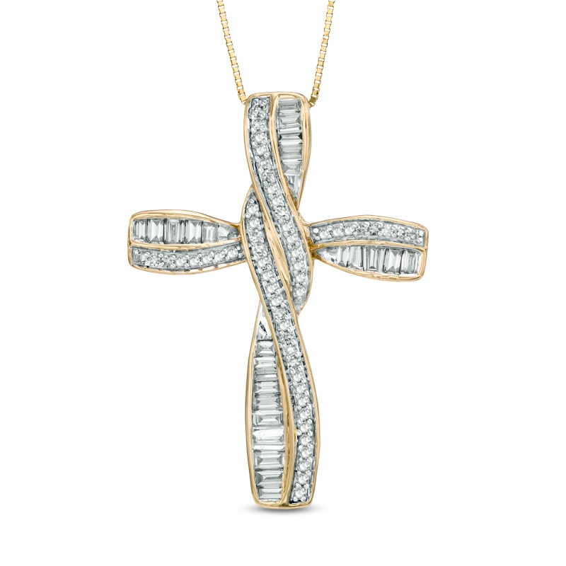 3/4 CT. T.W. Diamond Twisting Cross Pendant in 10K Gold