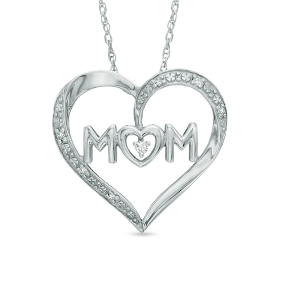 Diamond Accent Heart with Mom Pendant in 10K White Gold