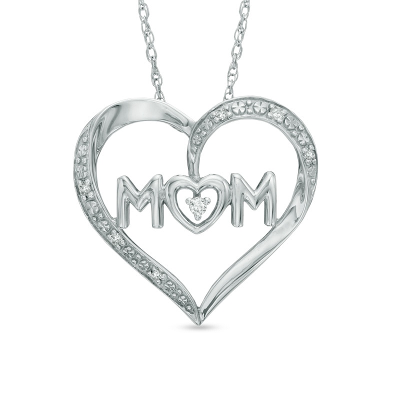 Main Image 1 of Diamond Accent Heart with "MOM" Pendant in 10K White Gold