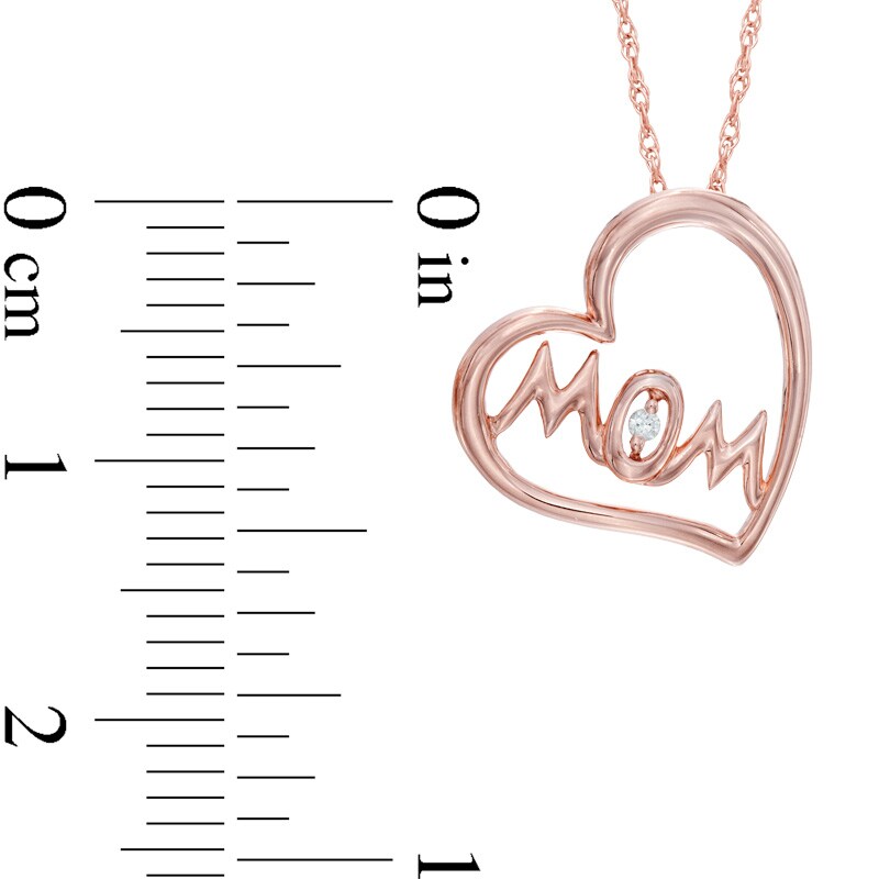 Diamond Accent Curved Heart with "MOM" Pendant in 10K Rose Gold