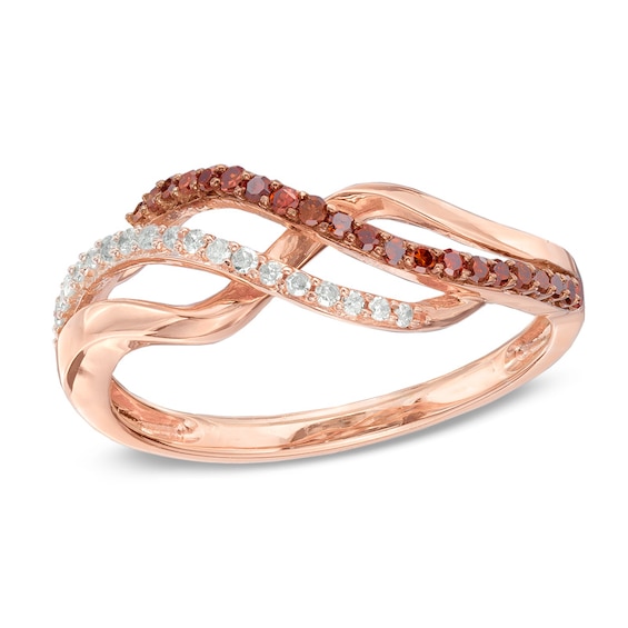1/5 CT. T.w. Enhanced Cognac and White Diamond Infinity Waves Ring in 10K Rose Gold