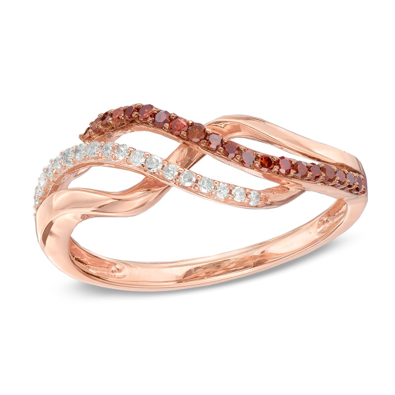 1/5 CT. T.W. Enhanced Cognac and White Diamond Infinity Waves Ring in 10K Rose Gold