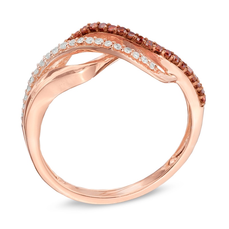 1/5 CT. T.W. Enhanced Cognac and White Diamond Infinity Waves Ring in 10K Rose Gold