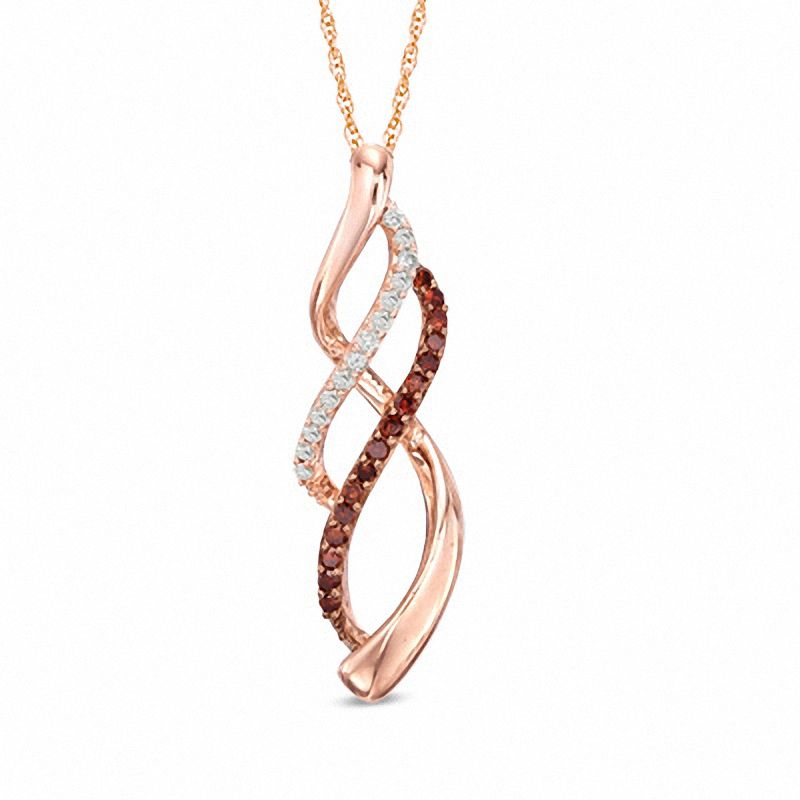 Main Image 1 of 1/5 CT. T.W. Enhanced Cognac and White Diamond Infinity Waves Pendant in 10K Rose Gold