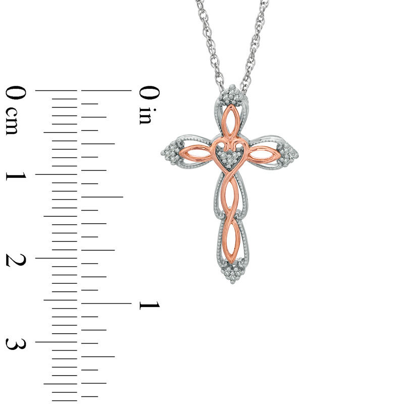 Main Image 2 of Diamond Accent Vintage-Style Cross Pendant in Sterling Silver and 10K Rose Gold