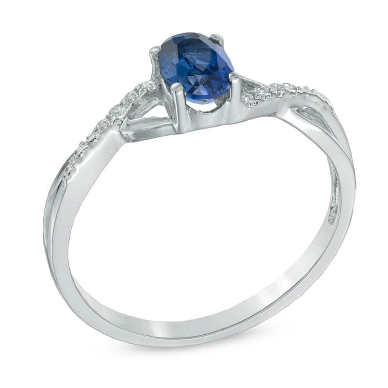 Main Image 2 of Oval Lab-Created Blue Sapphire and Diamond Accent Twist Engagement Ring in 10K White Gold