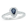 Thumbnail Image 1 of Pear-Shaped Blue Sapphire and 1/4 CT. T.W. Diamond Engagement Ring in 10K White Gold