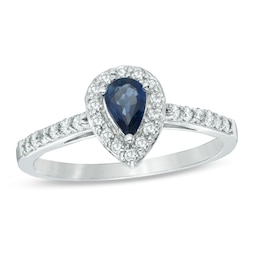 Pear-Shaped Blue Sapphire and 1/4 CT. T.W. Diamond Engagement Ring in 10K White Gold
