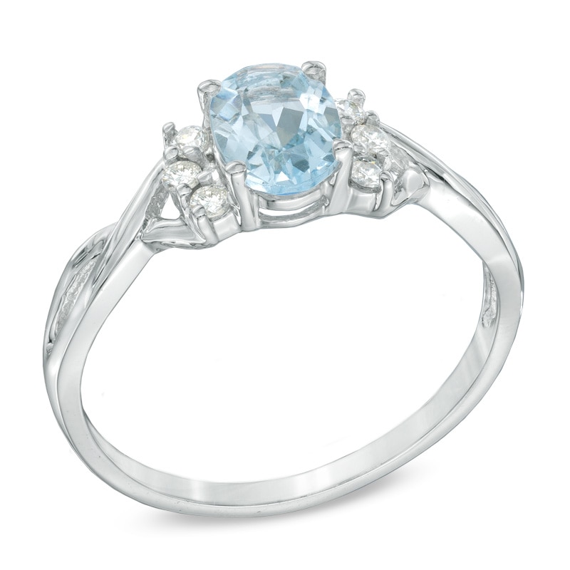 Oval Aquamarine and 1/8 CT. T.W. Diamond Ring in 10K White Gold