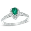 Thumbnail Image 1 of Pear-Shaped Emerald and 1/4 CT. T.W. Diamond Engagement Ring in 10K White Gold