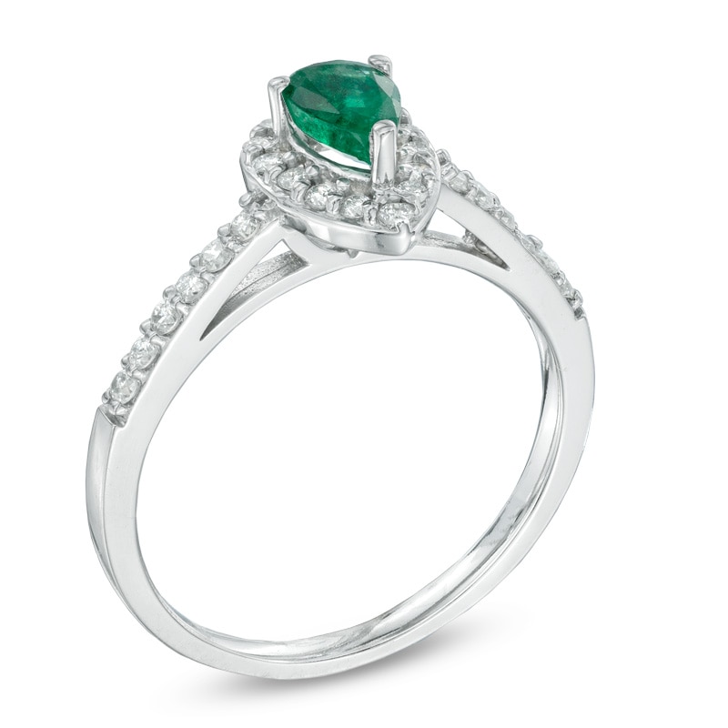 Main Image 2 of Pear-Shaped Emerald and 1/4 CT. T.W. Diamond Engagement Ring in 10K White Gold