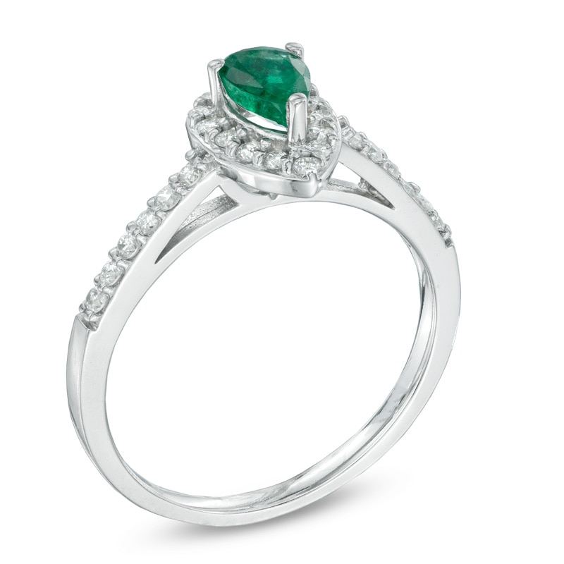 Pear-Shaped Emerald and 1/4 CT. T.W. Diamond Engagement Ring in 10K White Gold