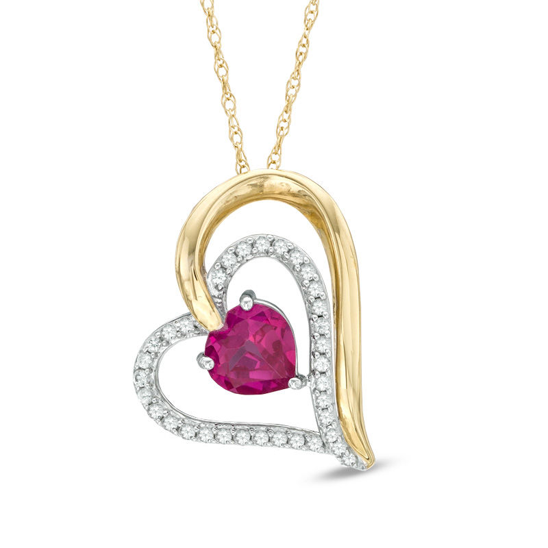 Main Image 1 of 7.0mm Heart-Shaped Lab-Created Ruby and White Sapphire Heart Pendant in Sterling Silver with 14K Gold Plate