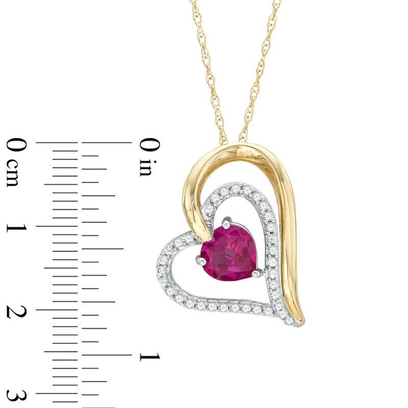 Main Image 2 of 7.0mm Heart-Shaped Lab-Created Ruby and White Sapphire Heart Pendant in Sterling Silver with 14K Gold Plate