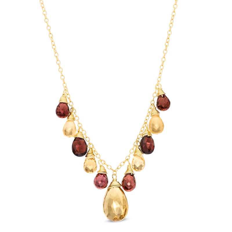 Main Image 1 of Briolette Multi-Gemstone Necklace in Sterling Silver with 18K Gold Plate - 17.75"