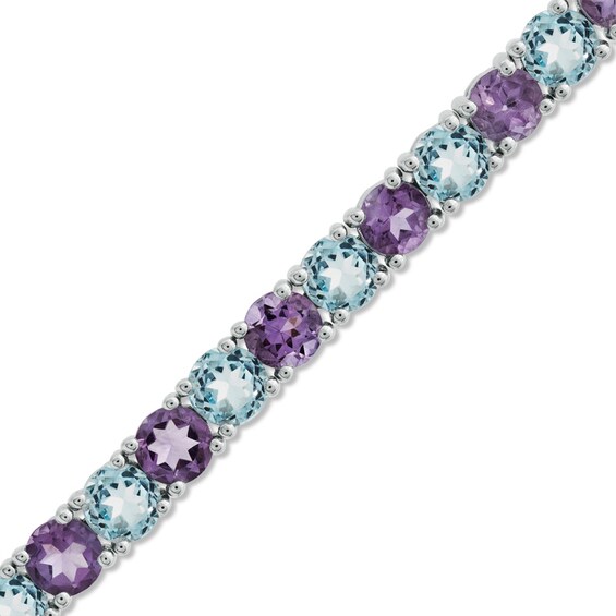 Amethyst and Blue Topaz Tennis Bracelet in Sterling Silver