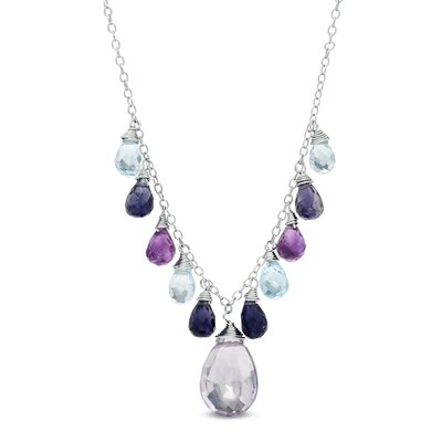 Gemstone Cluster Necklace Amethyst Necklace Peridot Necklace Gemstone Briolette Necklace Sterling Silver
