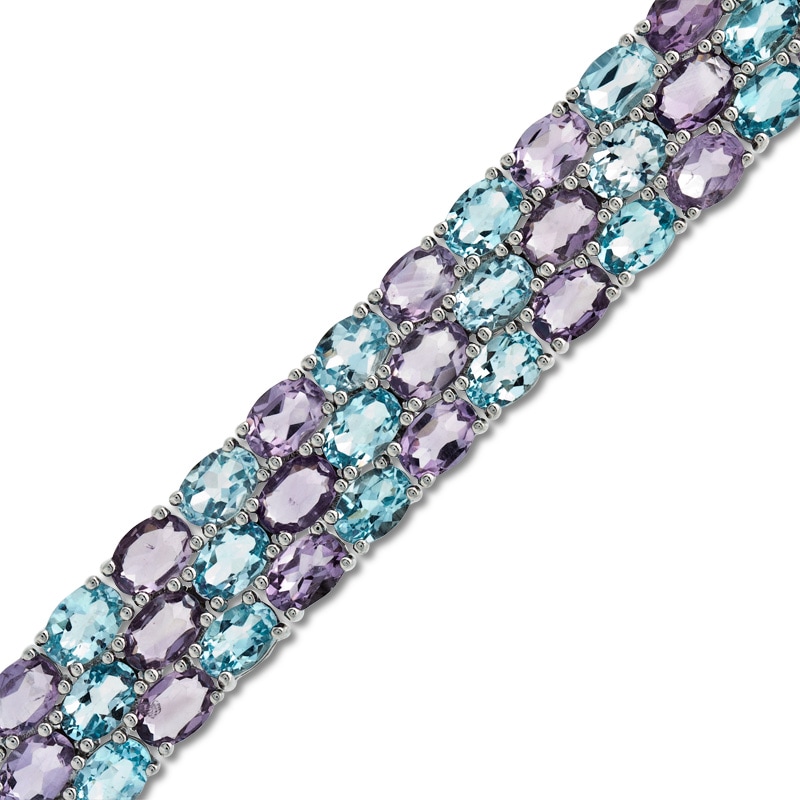 Main Image 1 of Oval Amethyst and Blue Topaz Stack Bracelet in Sterling Silver