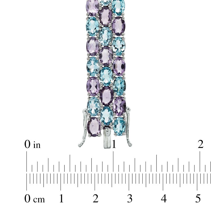 Main Image 2 of Oval Amethyst and Blue Topaz Stack Bracelet in Sterling Silver